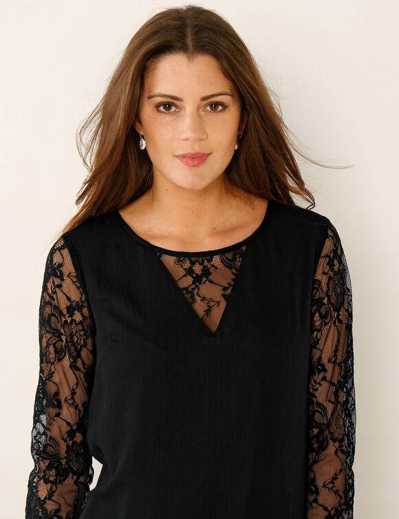 Robe évasée voile et dentelle (noir) Robe évasée voile et dentelle (noir)